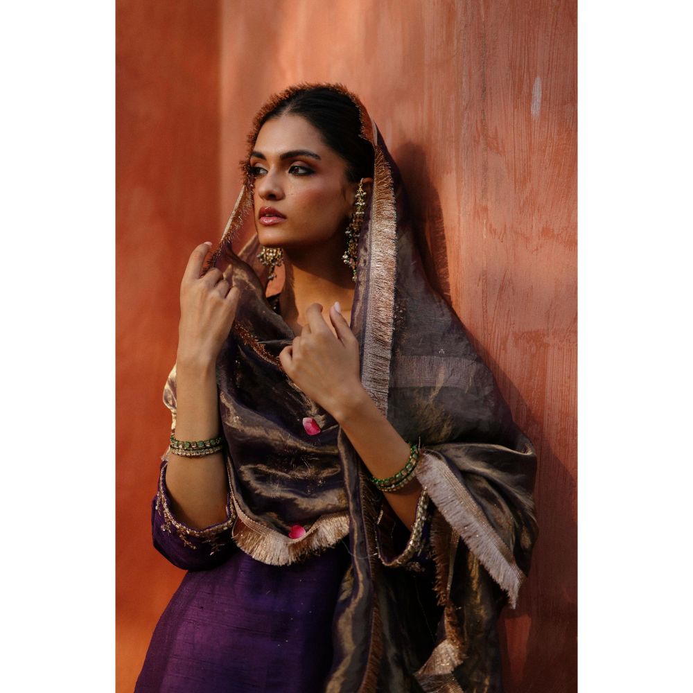 Begum Pret Purple Ruksar Kurta with Palazzo and Dupatta (Set of 3)