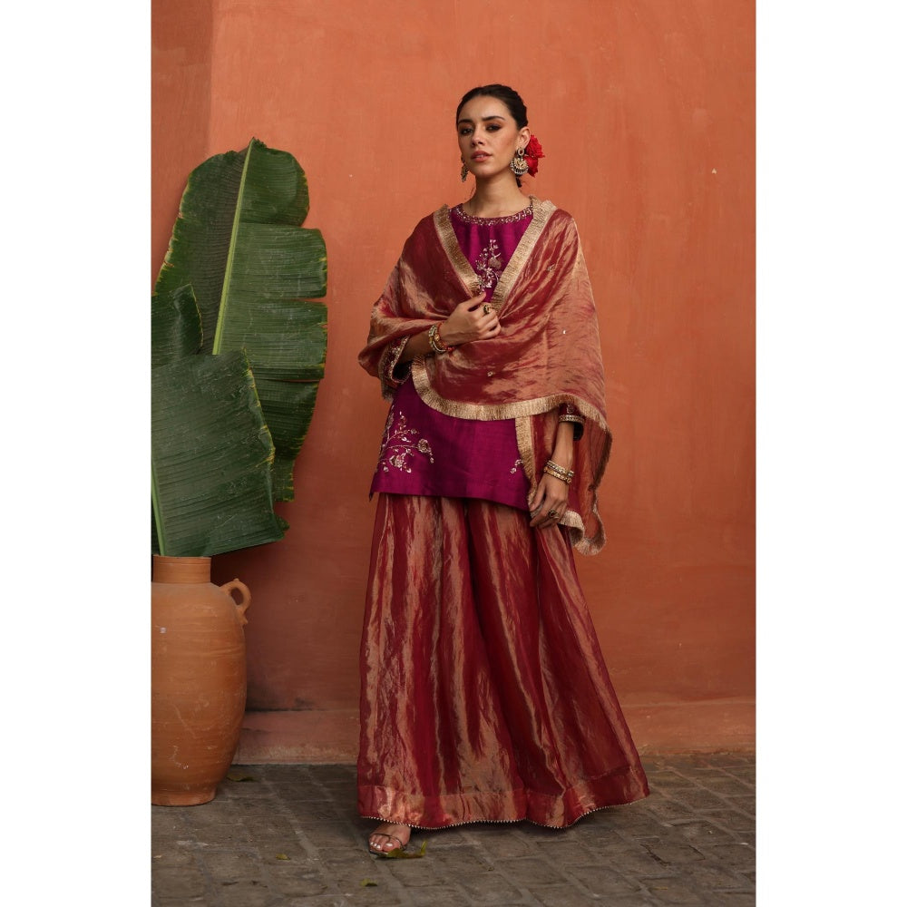 Begum Pret Pink Ruksar Kurta with Palazzo and Dupatta (Set of 3)