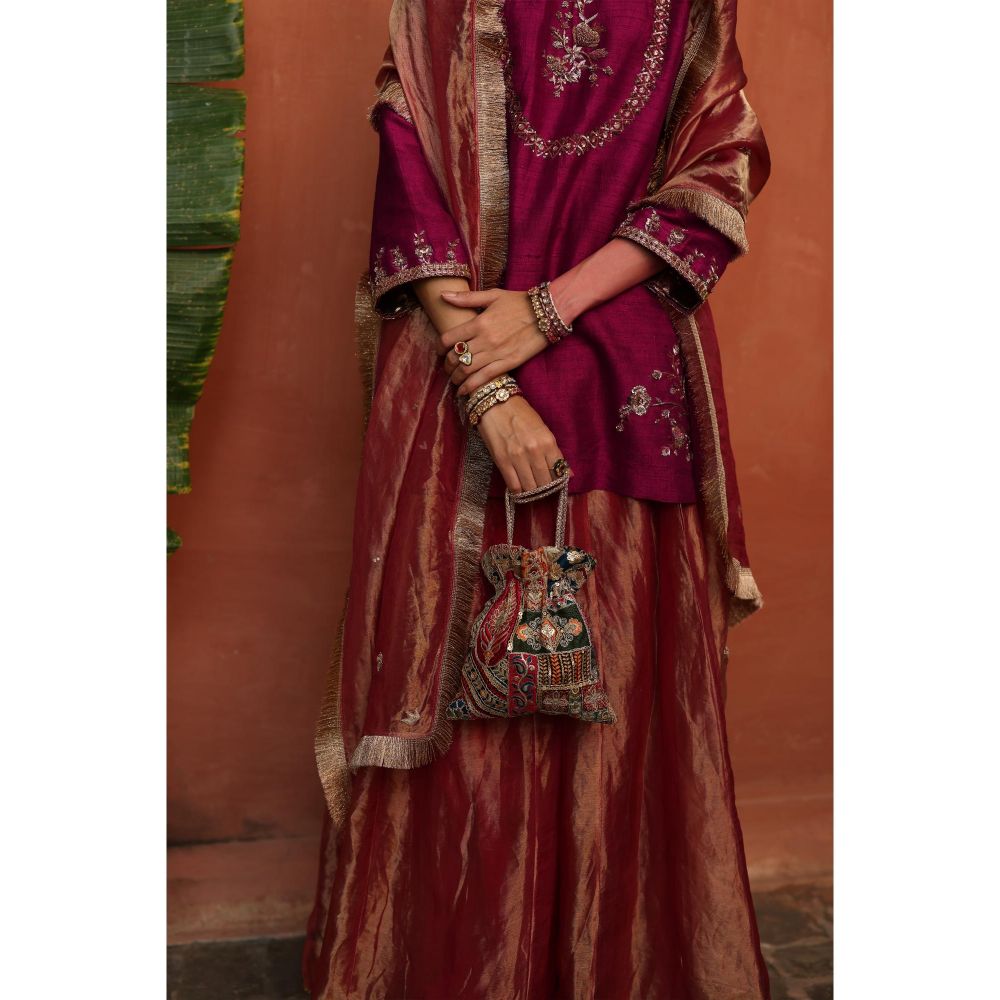 Begum Pret Pink Ruksar Kurta with Palazzo and Dupatta (Set of 3)