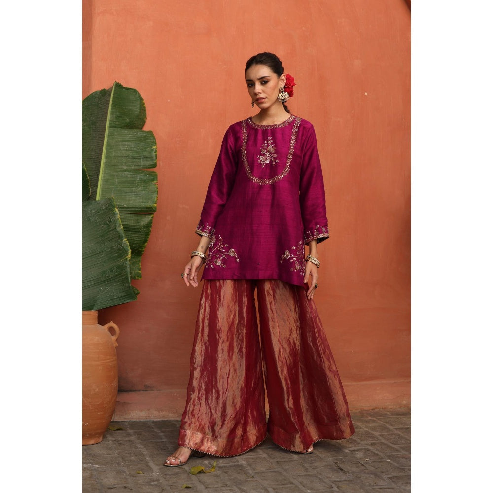 Begum Pret Pink Ruksar Kurta with Palazzo and Dupatta (Set of 3)
