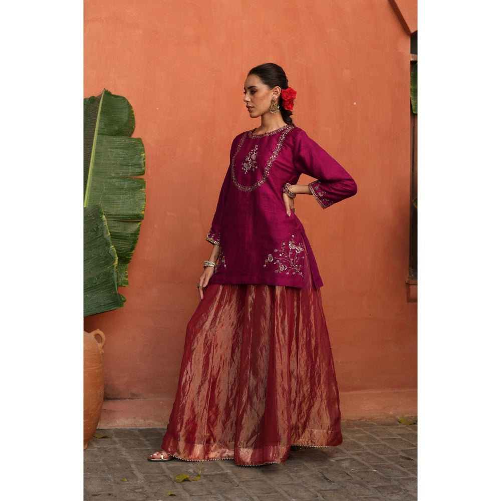 Begum Pret Pink Ruksar Kurta with Palazzo and Dupatta (Set of 3)