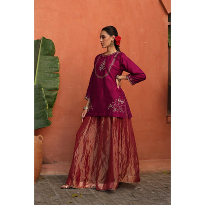 Begum Pret Pink Ruksar Kurta with Palazzo and Dupatta (Set of 3)