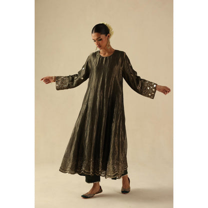 Begum Pret Charcoal Afsana Kalidar Anarkali with Pant and Dupatta