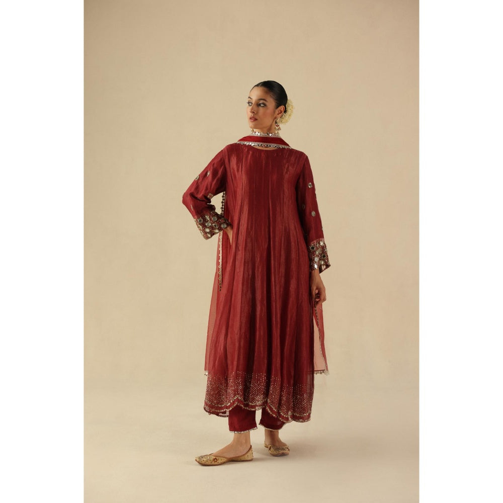 Begum Pret Maroon Afsana Kalidar Anarkali with Pant and Dupatta