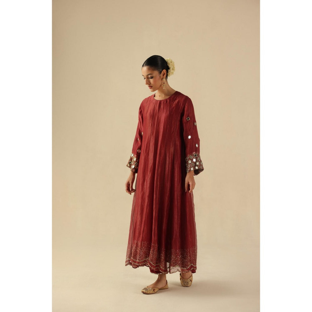 Begum Pret Maroon Afsana Kalidar Anarkali with Pant and Dupatta