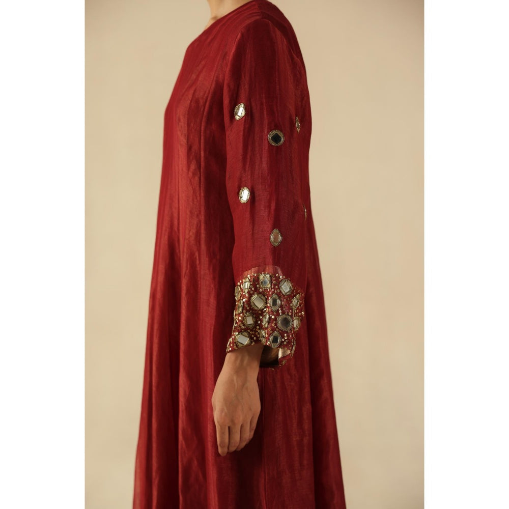 Begum Pret Maroon Afsana Kalidar Anarkali with Pant and Dupatta