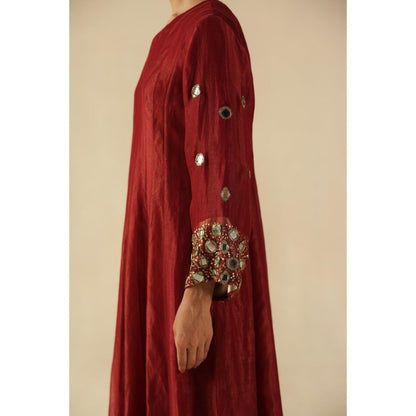 Begum Pret Maroon Afsana Kalidar Anarkali with Pant and Dupatta