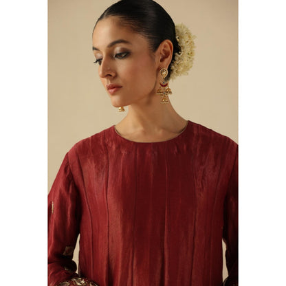 Begum Pret Maroon Afsana Kalidar Anarkali with Pant and Dupatta