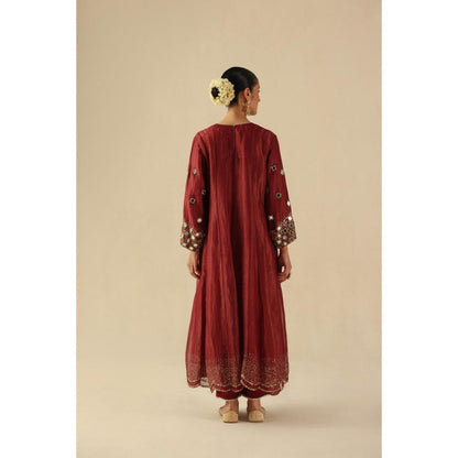 Begum Pret Maroon Afsana Kalidar Anarkali with Pant and Dupatta