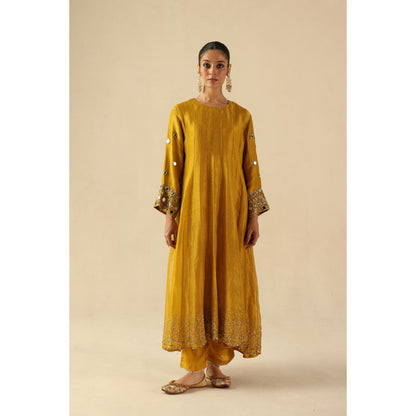 Begum Pret Yellow Afsana Kalidar Anarkali with Pant and Dupatta