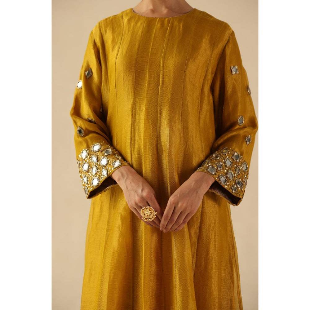 Begum Pret Yellow Afsana Kalidar Anarkali with Pant and Dupatta