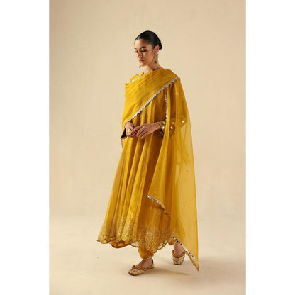 Begum Pret Yellow Afsana Kalidar Anarkali with Pant and Dupatta