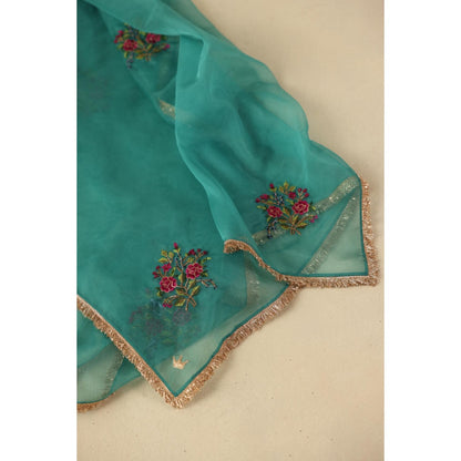 Begum Pret Green Rimjhim Anarkali with Pant and Dupatta
