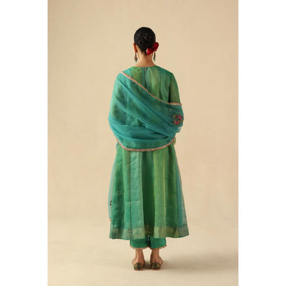 Begum Pret Green Rimjhim Anarkali with Pant and Dupatta
