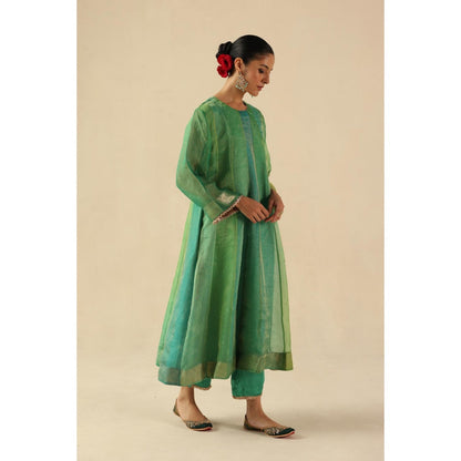 Begum Pret Green Rimjhim Anarkali with Pant and Dupatta