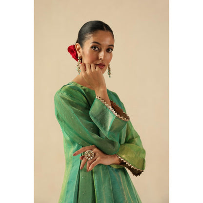 Begum Pret Green Rimjhim Anarkali with Pant and Dupatta
