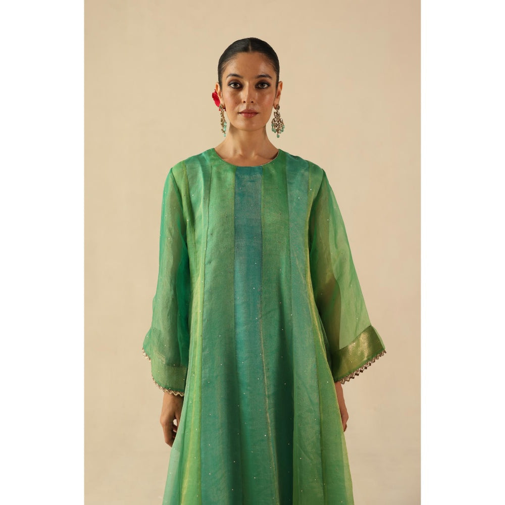 Begum Pret Green Rimjhim Anarkali with Pant and Dupatta