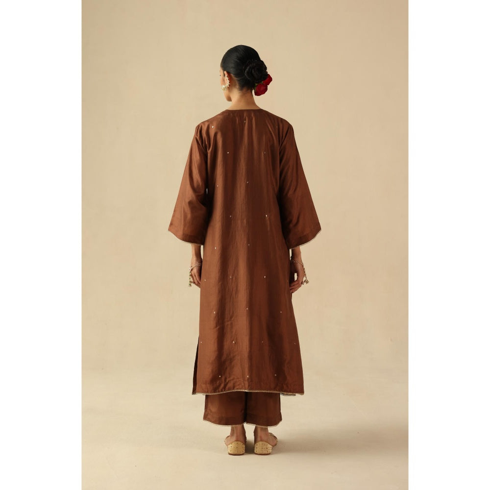 Begum Pret Brown Kohinoor Kurta with Pant and Dupatta