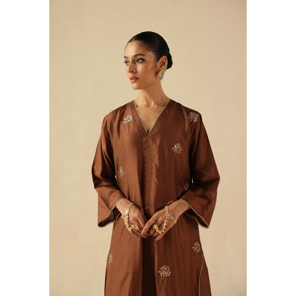 Begum Pret Brown Kohinoor Kurta with Pant and Dupatta