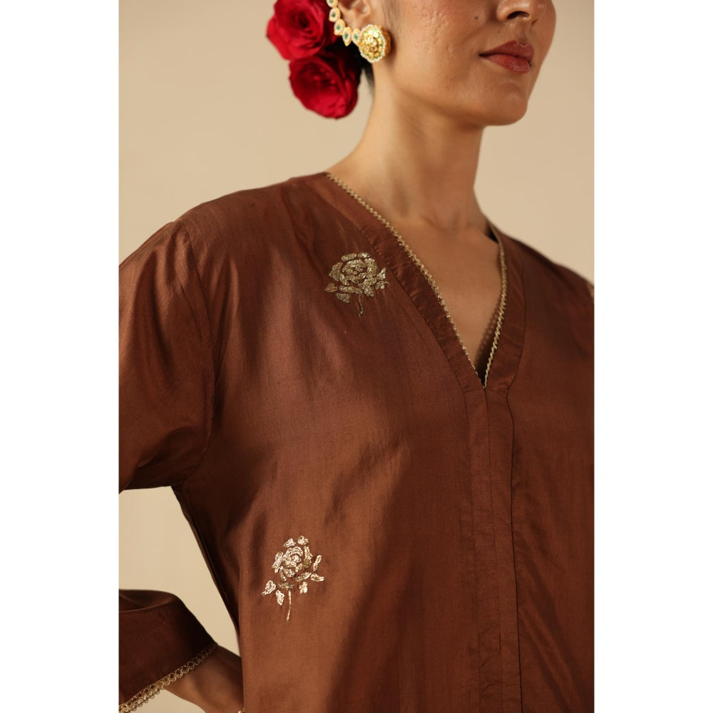 Begum Pret Brown Kohinoor Kurta with Pant and Dupatta