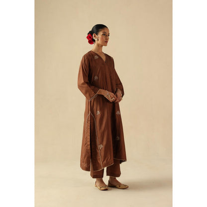 Begum Pret Brown Kohinoor Kurta with Pant and Dupatta