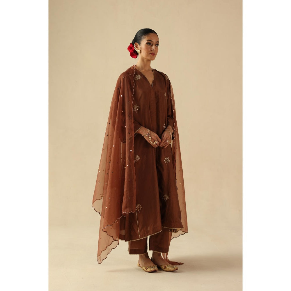 Begum Pret Brown Kohinoor Kurta with Pant and Dupatta