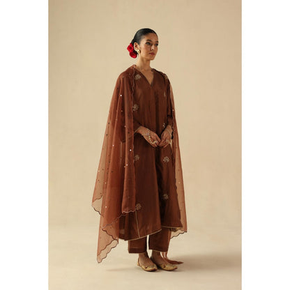 Begum Pret Brown Kohinoor Kurta with Pant and Dupatta
