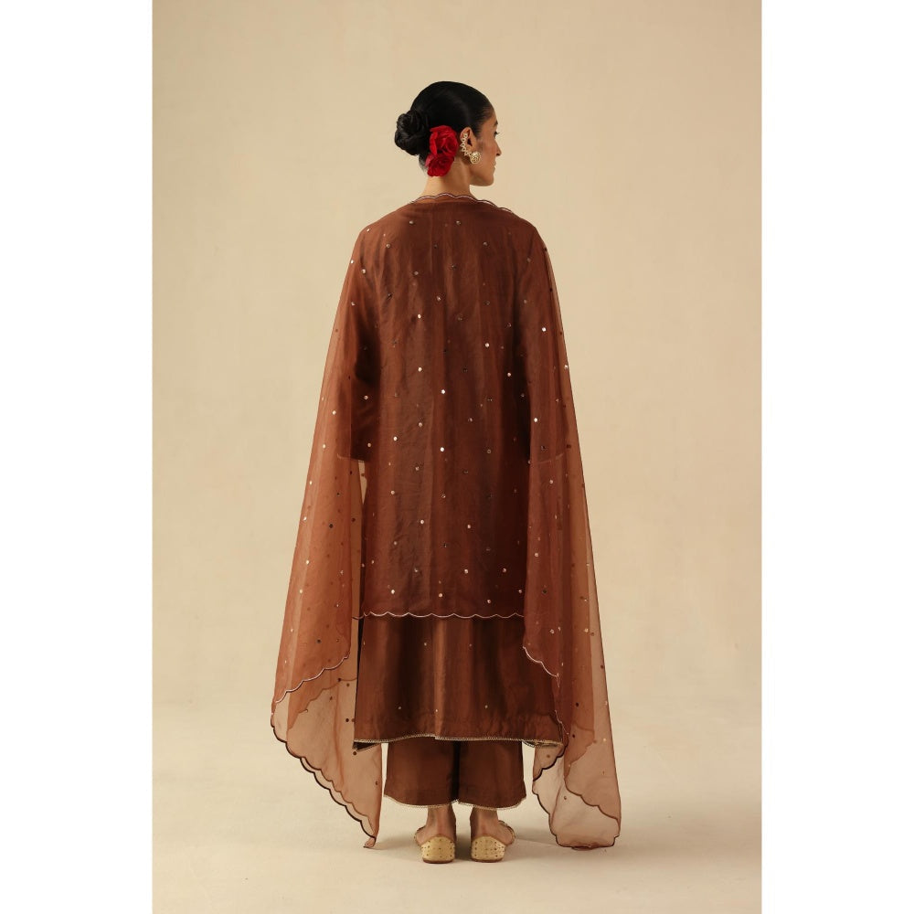Begum Pret Brown Kohinoor Kurta with Pant and Dupatta