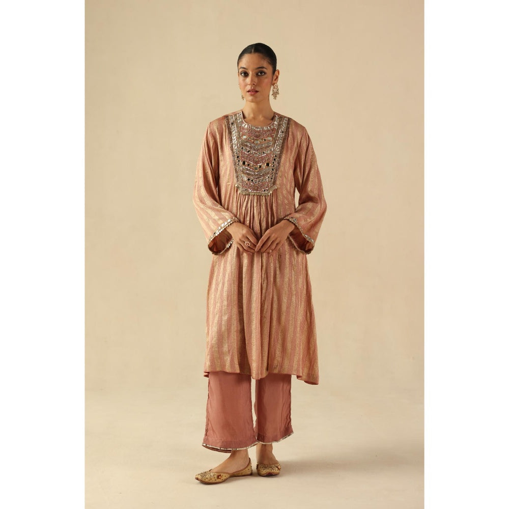 Begum Pret Peach Naksh Kurta with Pant and Dupatta