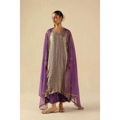 Begum Pret Purple Jhoomer Kurta with Pant and Dupatta