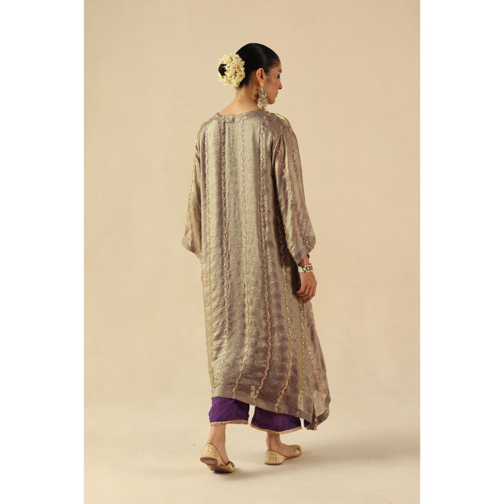 Begum Pret Purple Jhoomer Kurta with Pant and Dupatta