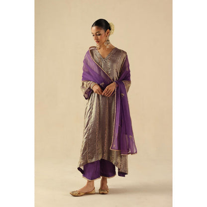 Begum Pret Purple Jhoomer Kurta with Pant and Dupatta