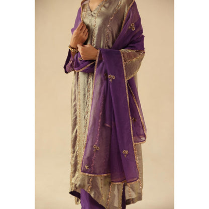 Begum Pret Purple Jhoomer Kurta with Pant and Dupatta