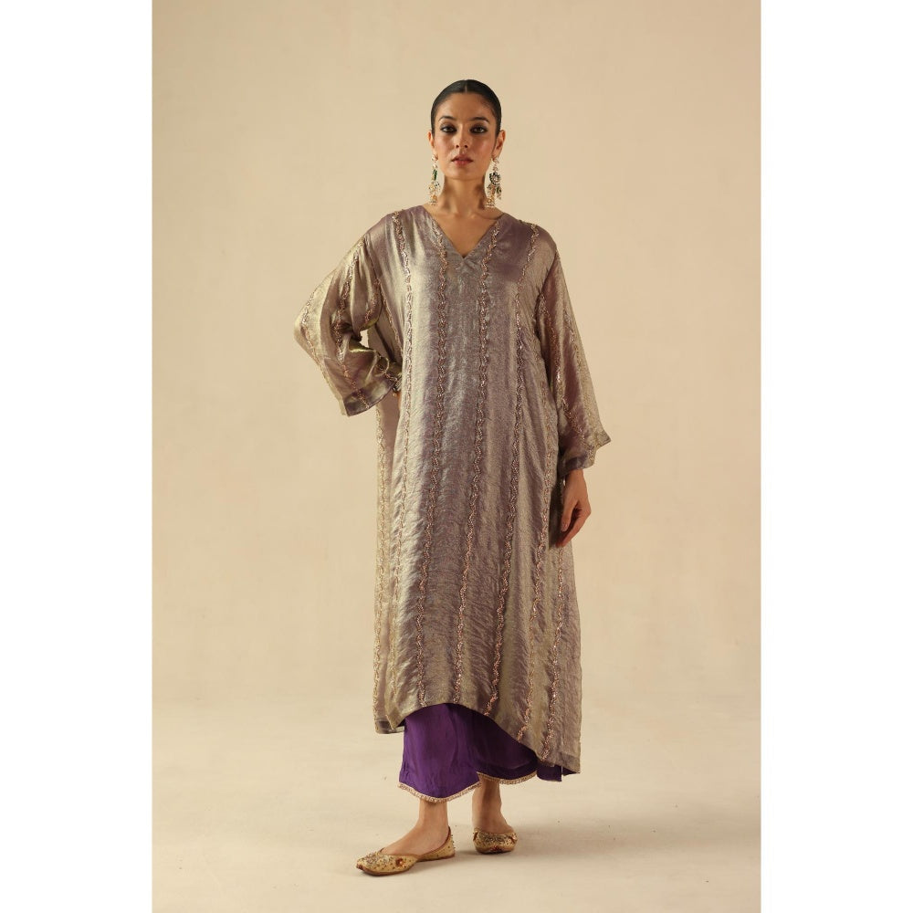 Begum Pret Purple Jhoomer Kurta with Pant and Dupatta
