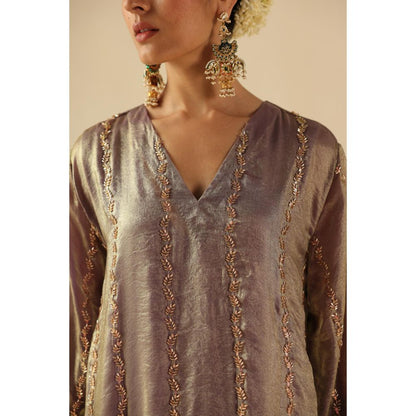 Begum Pret Purple Jhoomer Kurta with Pant and Dupatta