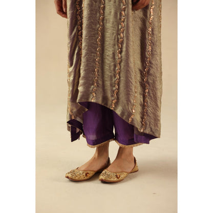 Begum Pret Purple Jhoomer Kurta with Pant and Dupatta