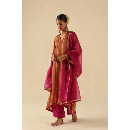 Begum Pret Rust Jhoomer Kurta with Pant and Dupatta