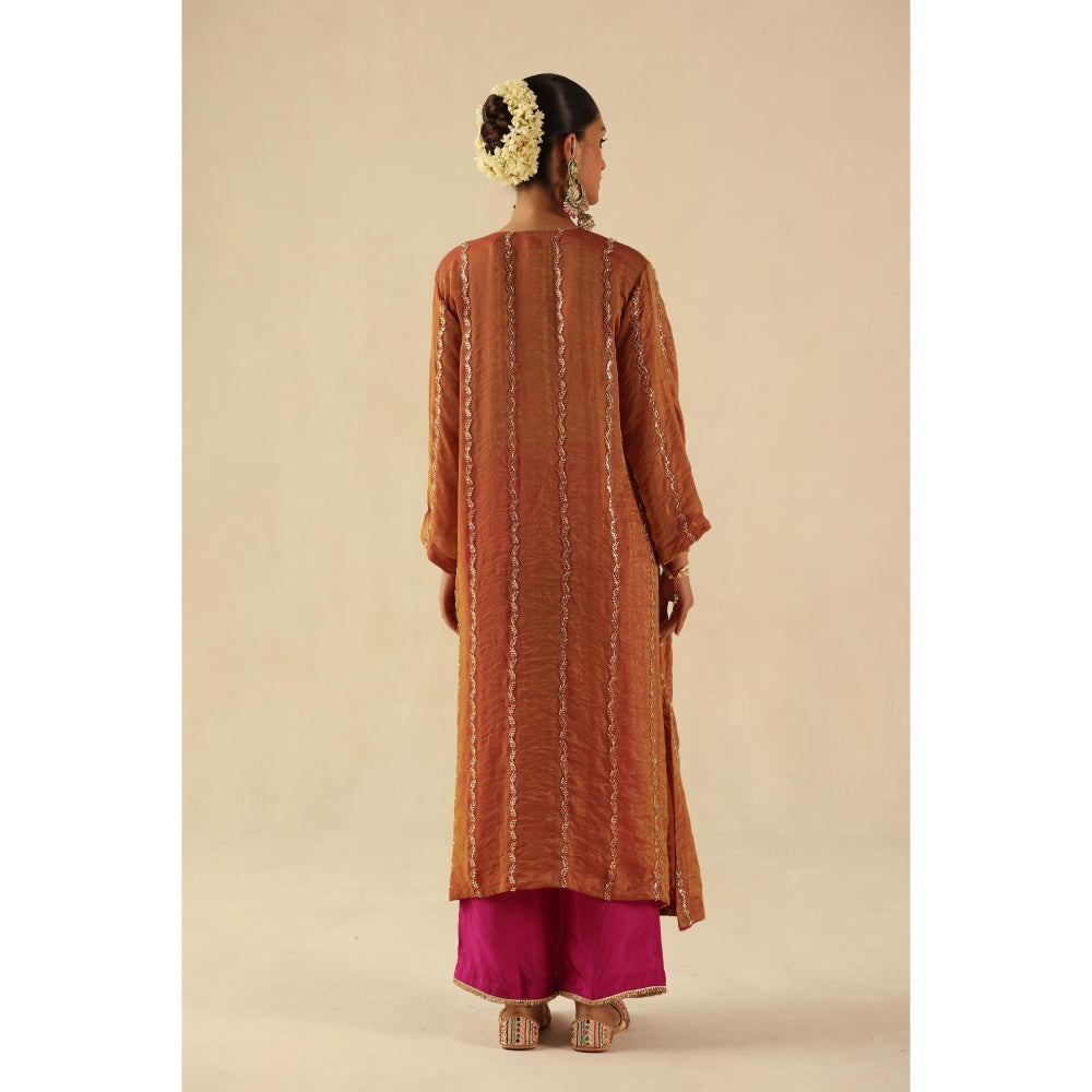 Begum Pret Rust Jhoomer Kurta with Pant and Dupatta