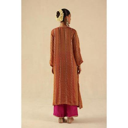 Begum Pret Rust Jhoomer Kurta with Pant and Dupatta