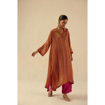 Begum Pret Rust Jhoomer Kurta with Pant and Dupatta