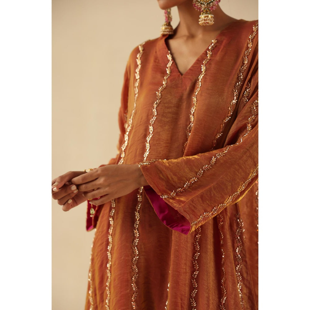 Begum Pret Rust Jhoomer Kurta with Pant and Dupatta
