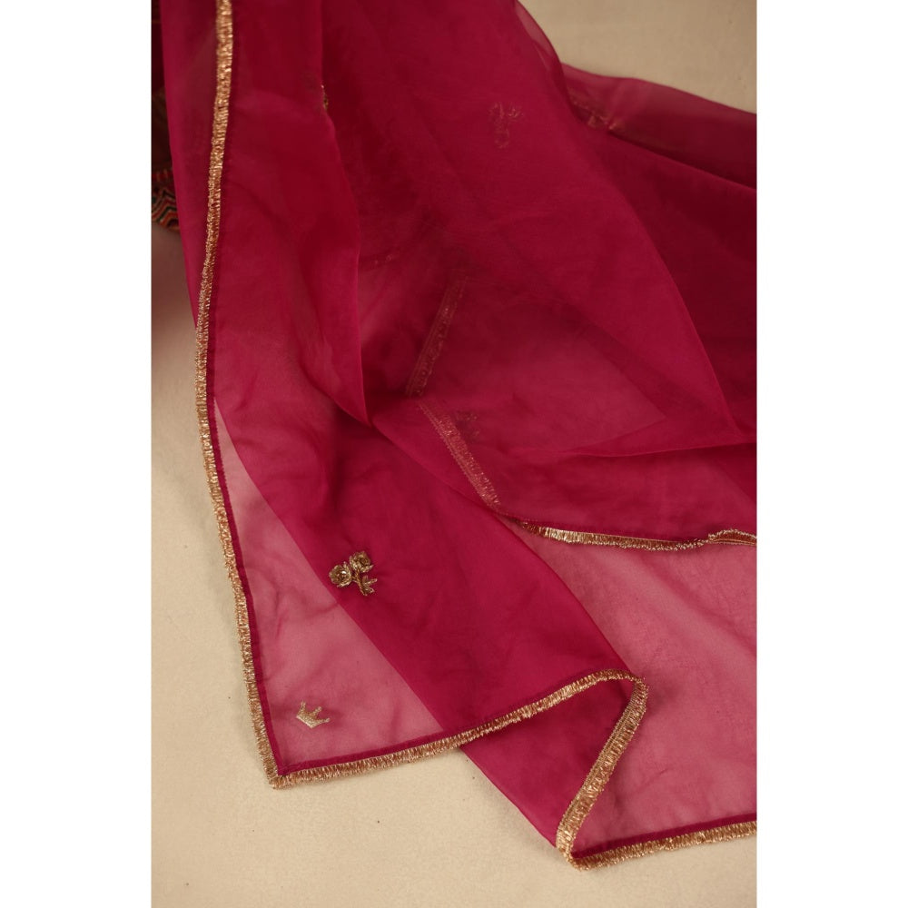 Begum Pret Rust Jhoomer Kurta with Pant and Dupatta