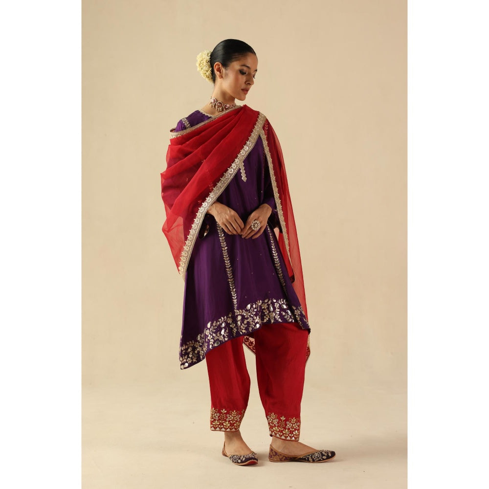 Begum Pret Purple Arzoo Short Kurta with Pant and Dupatta