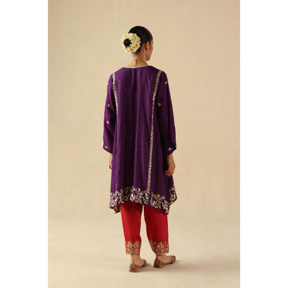 Begum Pret Purple Arzoo Short Kurta with Pant and Dupatta
