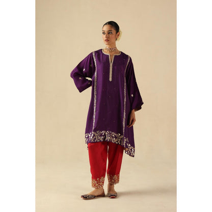 Begum Pret Purple Arzoo Short Kurta with Pant and Dupatta