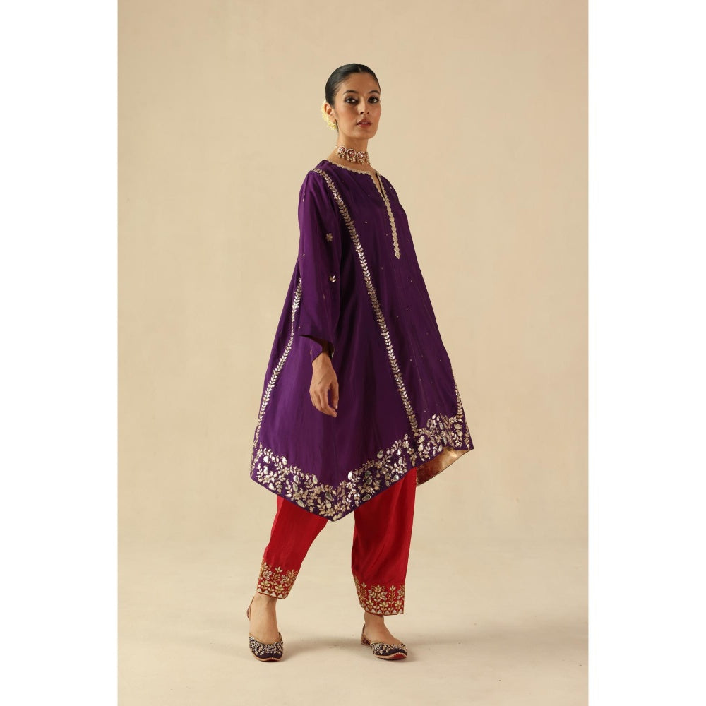 Begum Pret Purple Arzoo Short Kurta with Pant and Dupatta