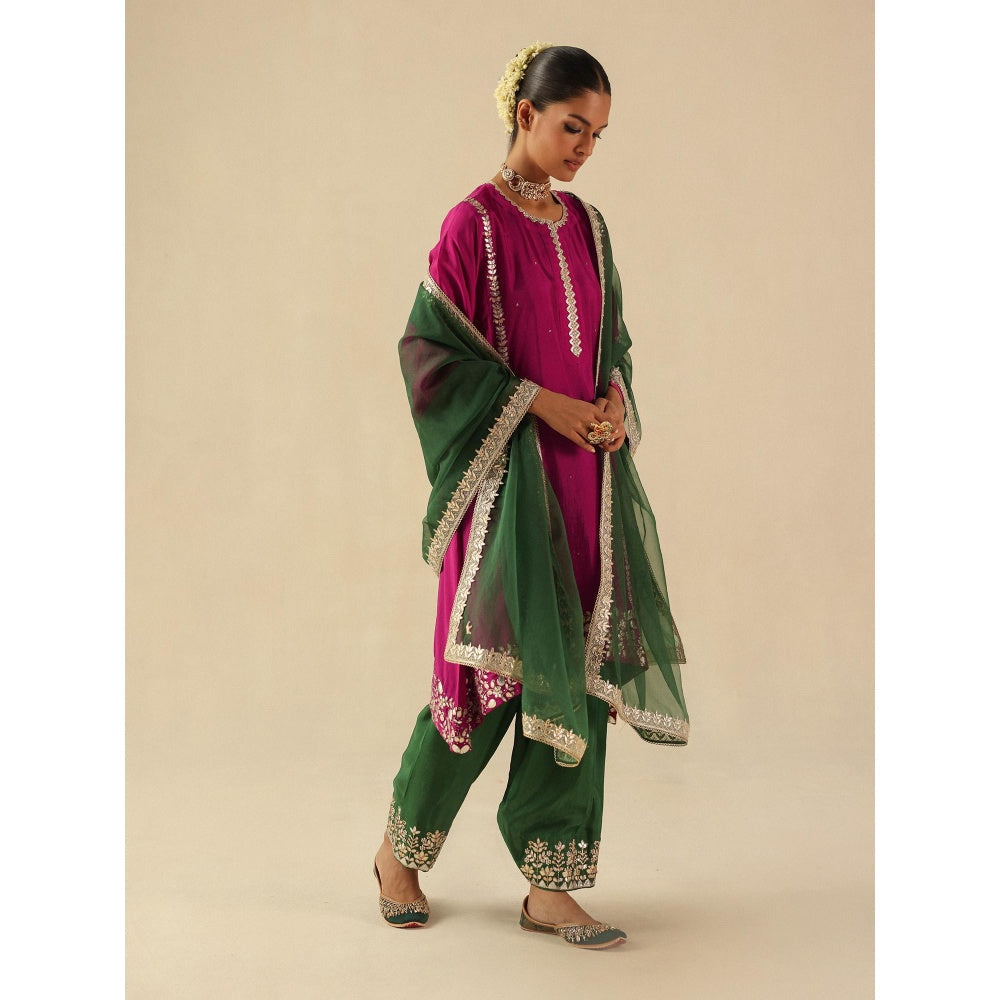 Begum Pret Magenta Arzoo Short Kurta with Pant and Dupatta