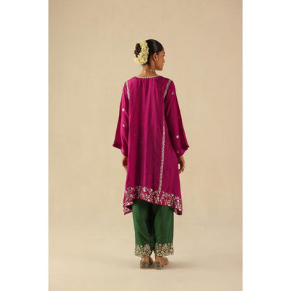 Begum Pret Magenta Arzoo Short Kurta with Pant and Dupatta