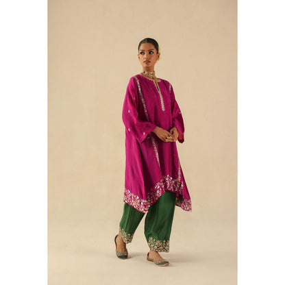 Begum Pret Magenta Arzoo Short Kurta with Pant and Dupatta