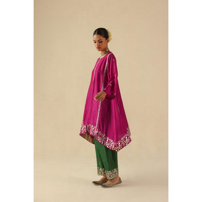 Begum Pret Magenta Arzoo Short Kurta with Pant and Dupatta